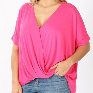NWT ZENANA PLUS RAYON SPAN CREPE LAYERED-LOOK DRAPED FRONT TOP